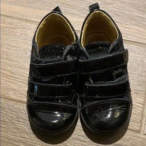 Falcotto Baby Girl Black Glossy Toe Sparkly Walking Wide Foot Shoes Size 21